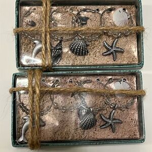 Set of 8 Nautical Wine glass charms silver